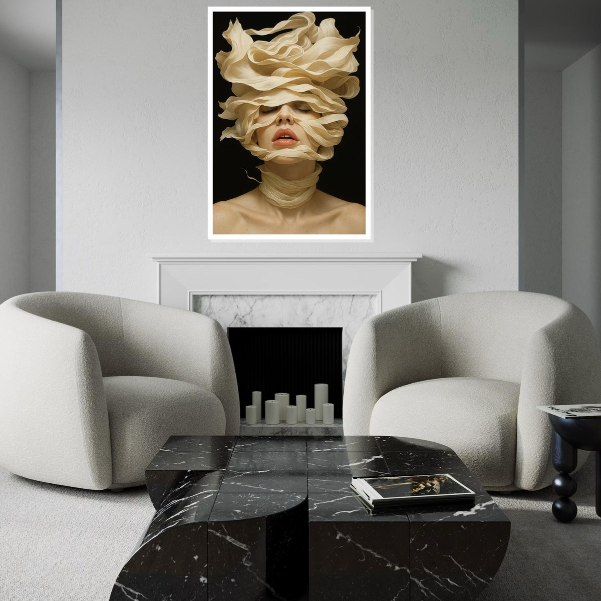 Serene Woman Canvas, Artistic Face Swirl Art, Flowing Hair Design, Modern Portrait Canvas, Wall Art Canvas Design, Ready to Hang