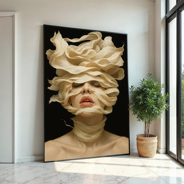 Serene Woman Canvas, Artistic Face Swirl Art, Flowing Hair Design, Modern Portrait Canvas, Wall Art Canvas Design, Ready to Hang