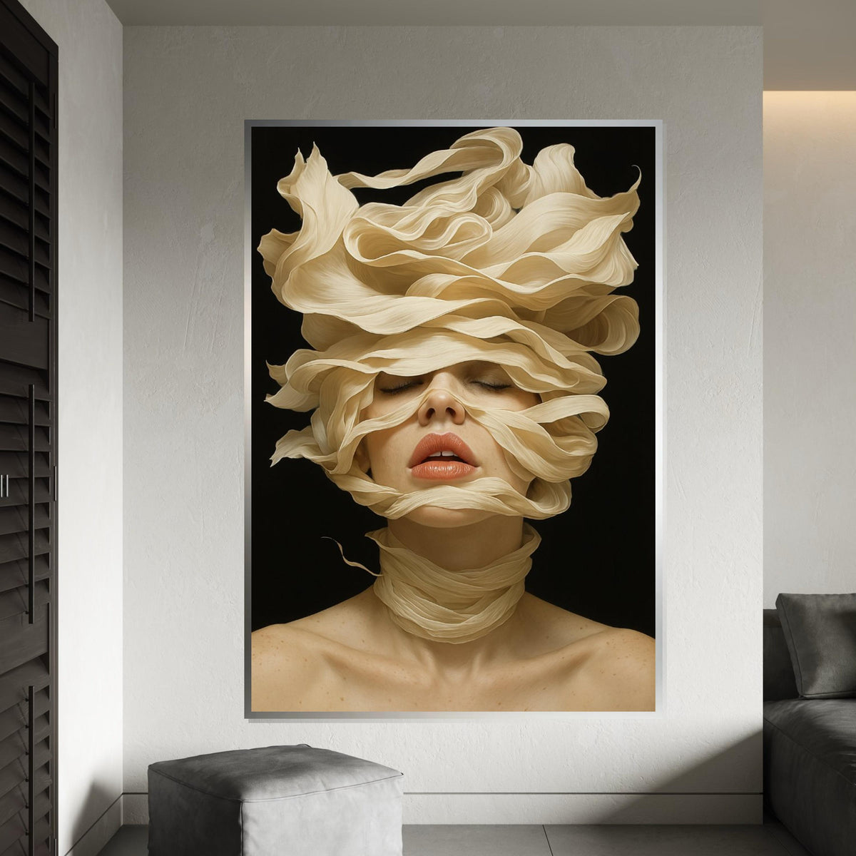 Serene Woman Canvas, Artistic Face Swirl Art, Flowing Hair Design, Modern Portrait Canvas, Wall Art Canvas Design, Ready to Hang