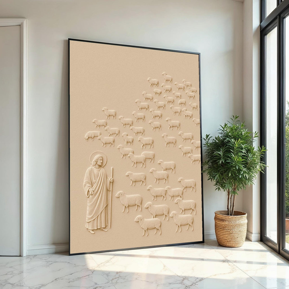 Shepherd with Sheep Canvas, Jesus Art, Spiritual Wall Art, Religious Canvas, Wall Art Design, Ready To Hang Decoration