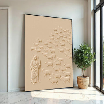 Shepherd with Sheep Canvas, Jesus Art, Spiritual Wall Art, Religious Canvas, Wall Art Design, Ready To Hang Decoration