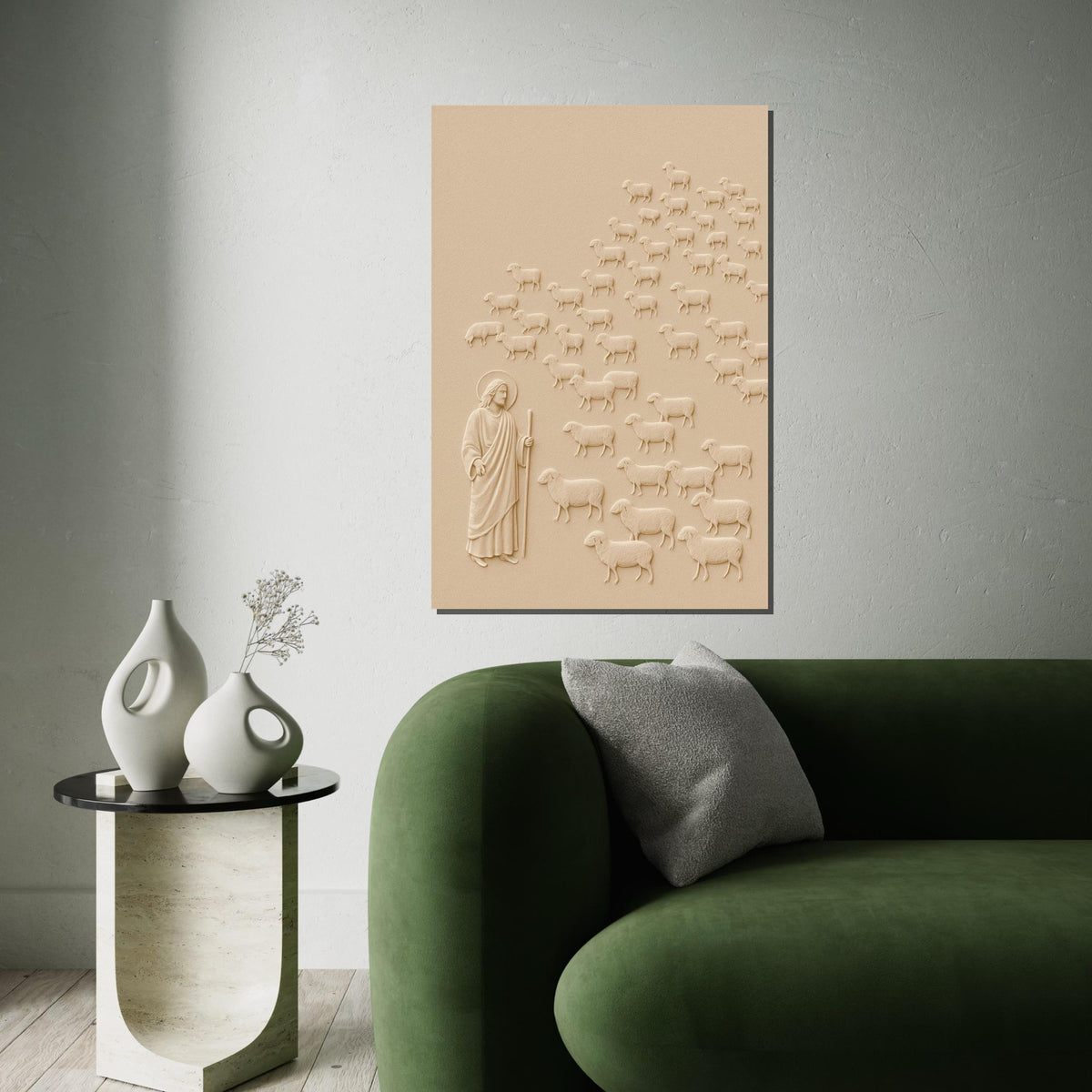 Shepherd with Sheep Canvas, Jesus Art, Spiritual Wall Art, Religious Canvas, Wall Art Design, Ready To Hang Decoration