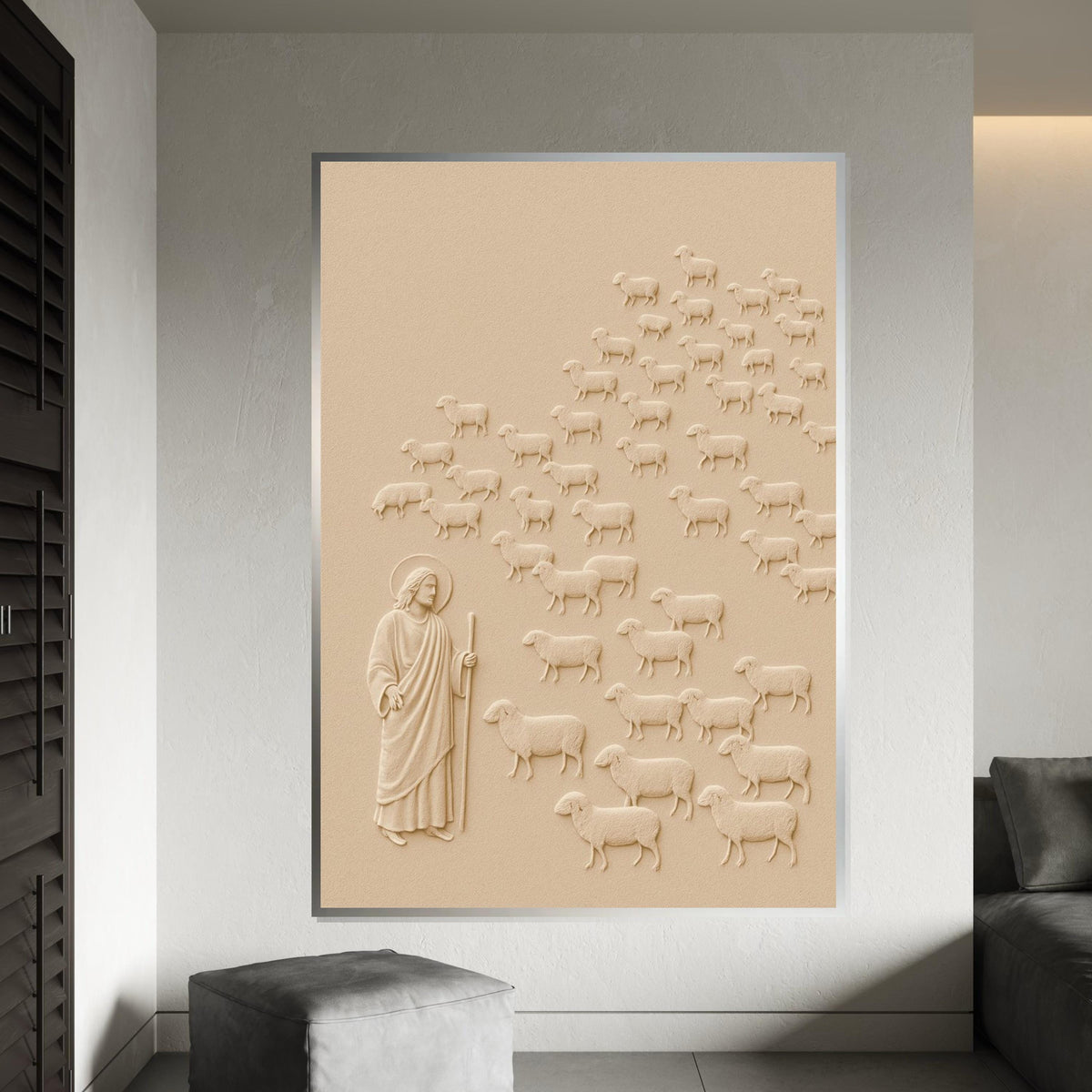 Shepherd with Sheep Canvas, Jesus Art, Spiritual Wall Art, Religious Canvas, Wall Art Design, Ready To Hang Decoration