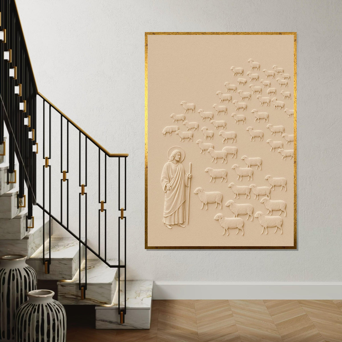 Shepherd with Sheep Canvas, Jesus Art, Spiritual Wall Art, Religious Canvas, Wall Art Design, Ready To Hang Decoration