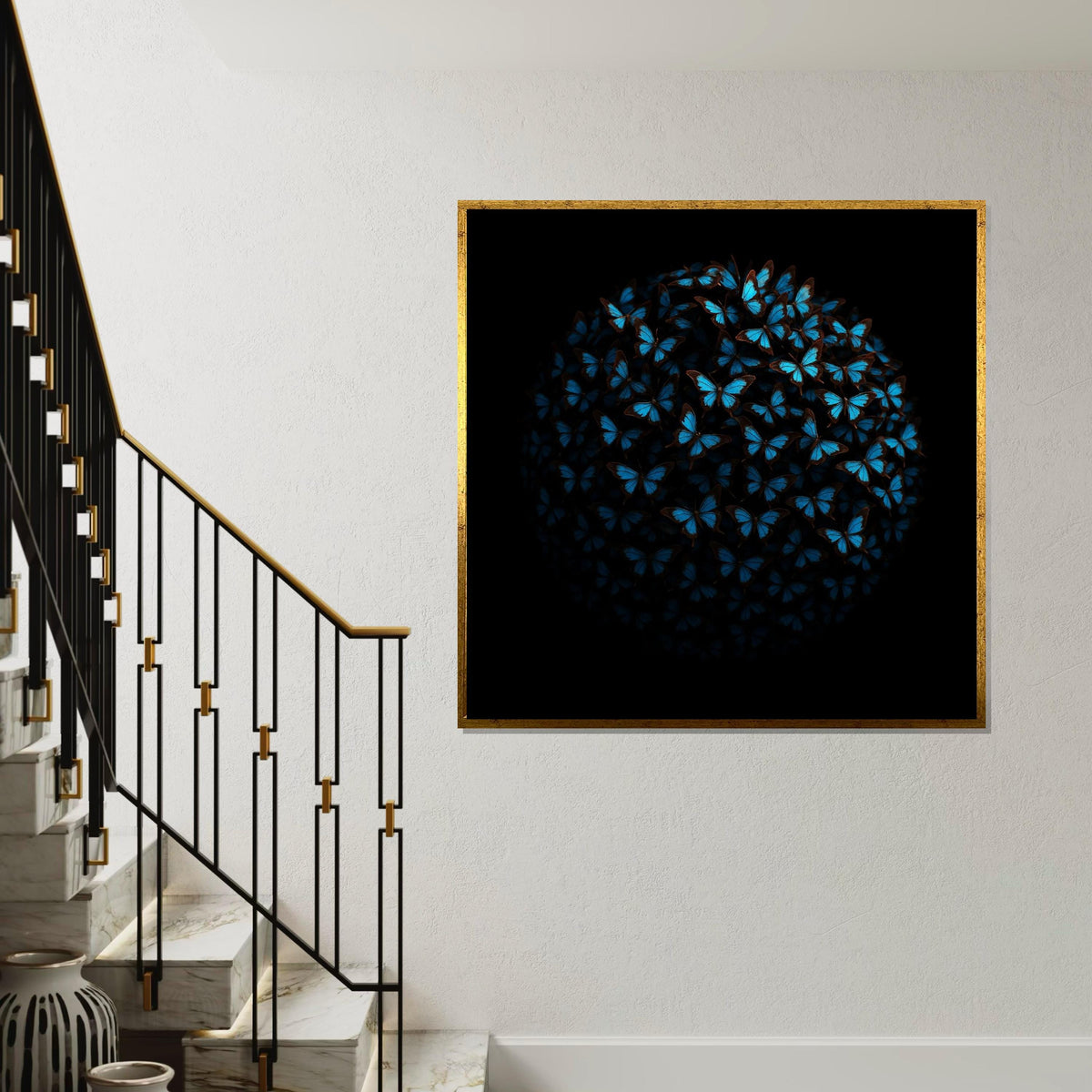 Blue Butterfly Sphere, Butterfly Canvas Art, Nature Wall Art, Butterfly Poster, Wall Art Canvas Design, Ready to Hang Decoration