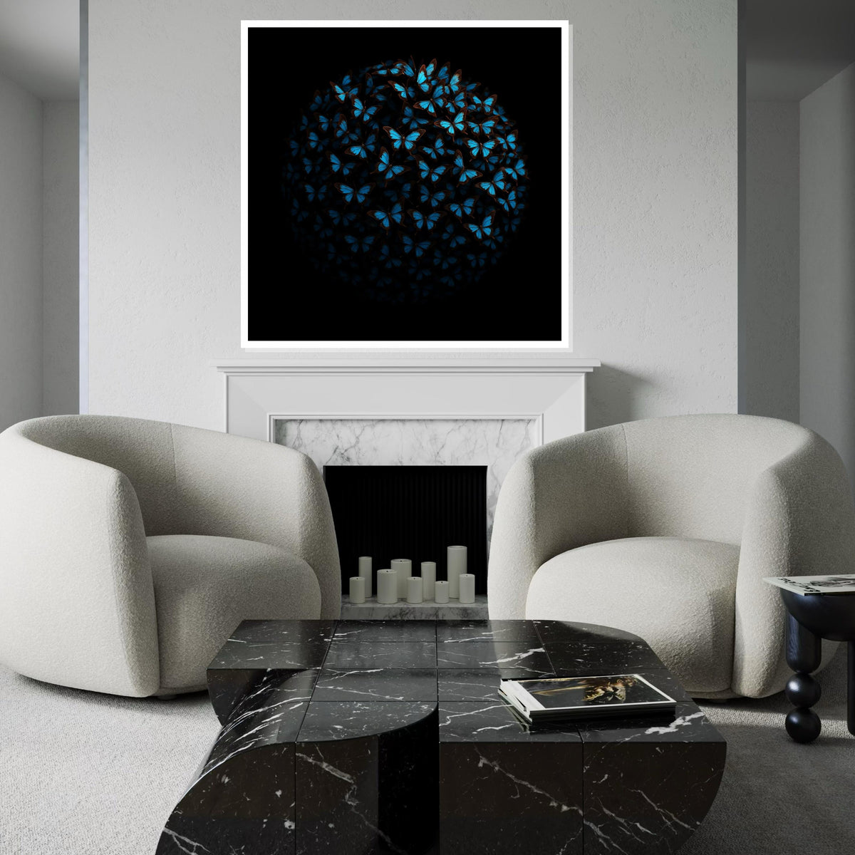 Blue Butterfly Sphere, Butterfly Canvas Art, Nature Wall Art, Butterfly Poster, Wall Art Canvas Design, Ready to Hang Decoration
