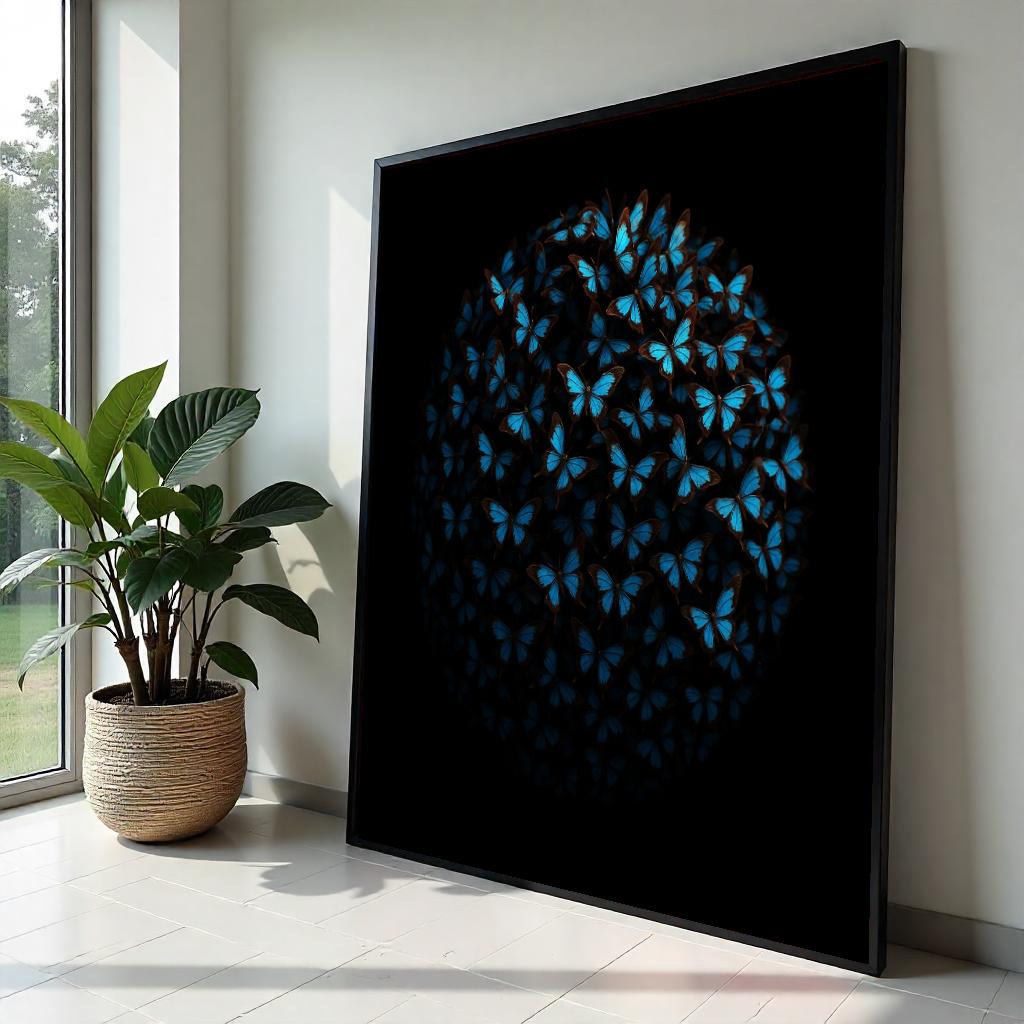 Blue Butterfly Sphere, Butterfly Canvas Art, Nature Wall Art, Butterfly Poster, Wall Art Canvas Design, Ready to Hang Decoration