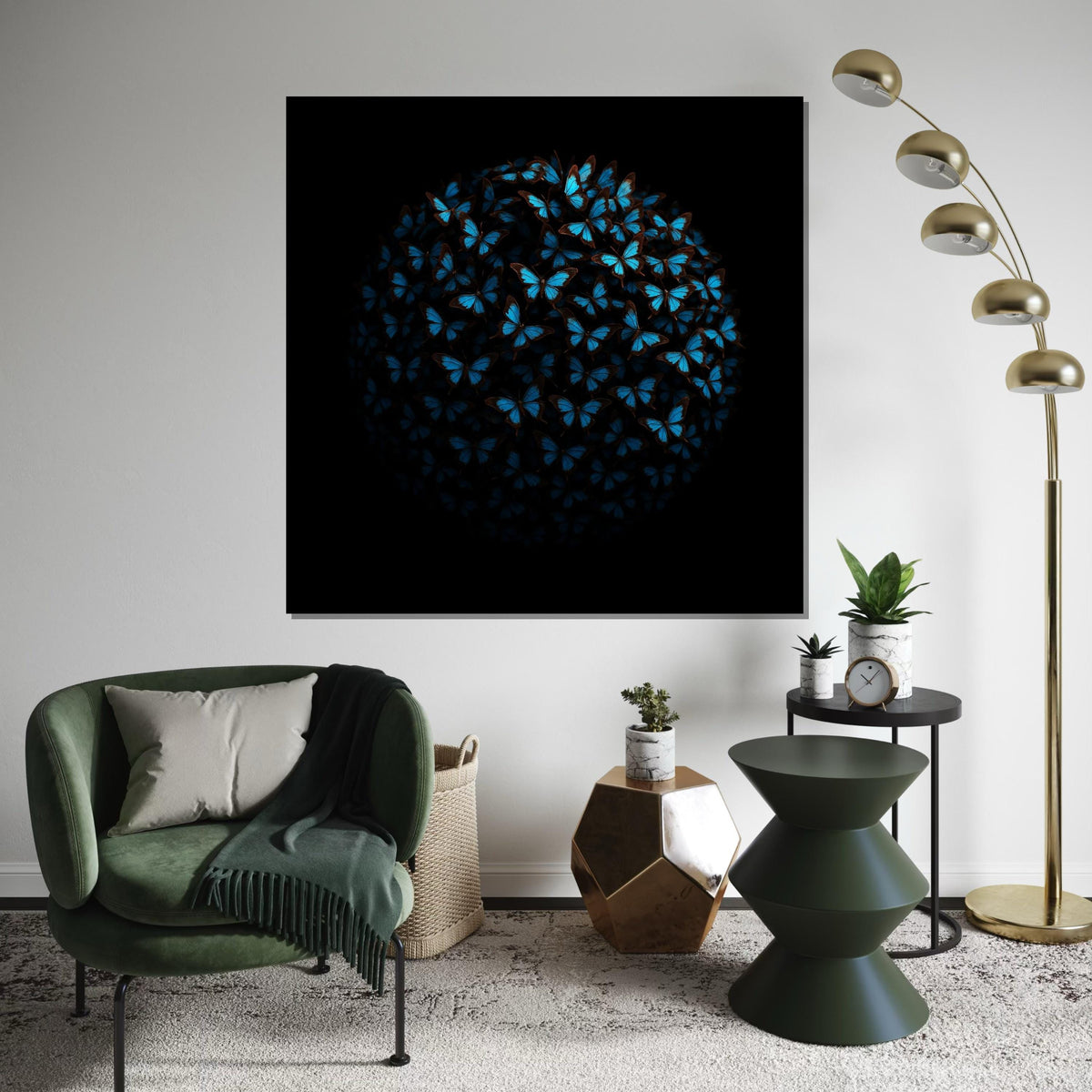 Blue Butterfly Sphere, Butterfly Canvas Art, Nature Wall Art, Butterfly Poster, Wall Art Canvas Design, Ready to Hang Decoration