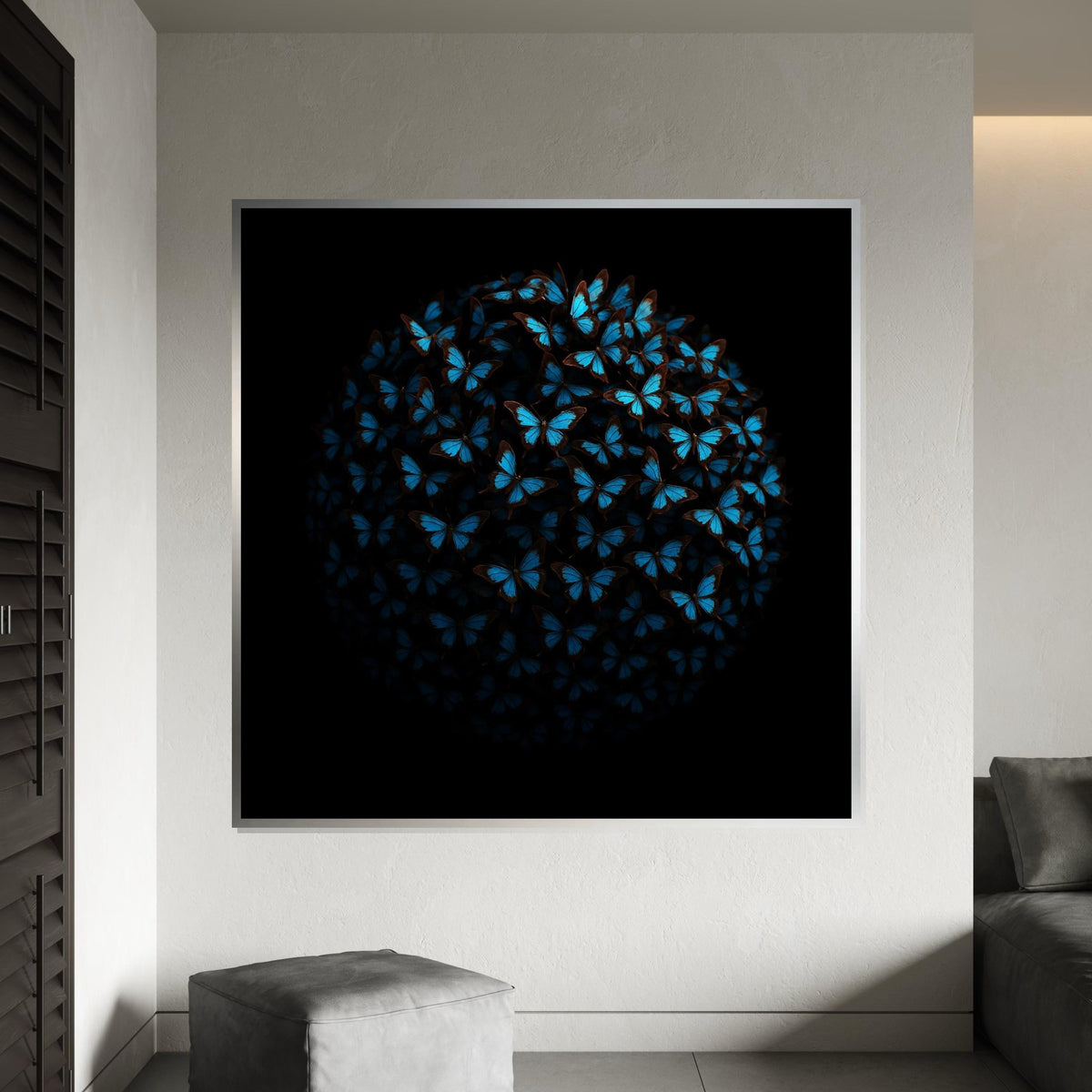 Blue Butterfly Sphere, Butterfly Canvas Art, Nature Wall Art, Butterfly Poster, Wall Art Canvas Design, Ready to Hang Decoration