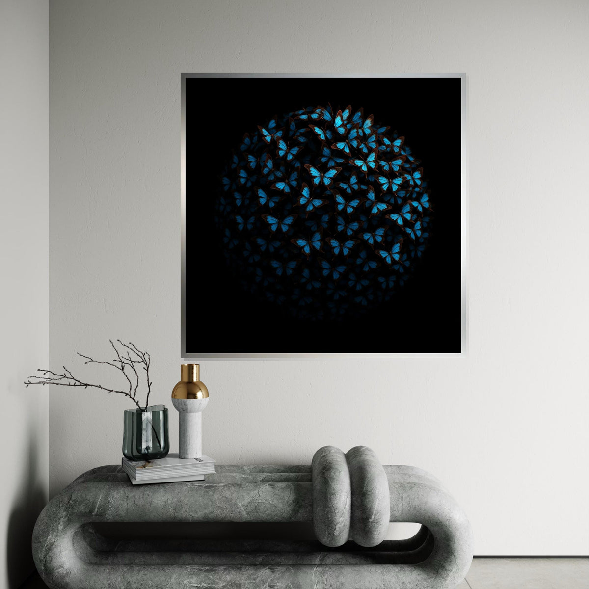Blue Butterfly Sphere, Butterfly Canvas Art, Nature Wall Art, Butterfly Poster, Wall Art Canvas Design, Ready to Hang Decoration