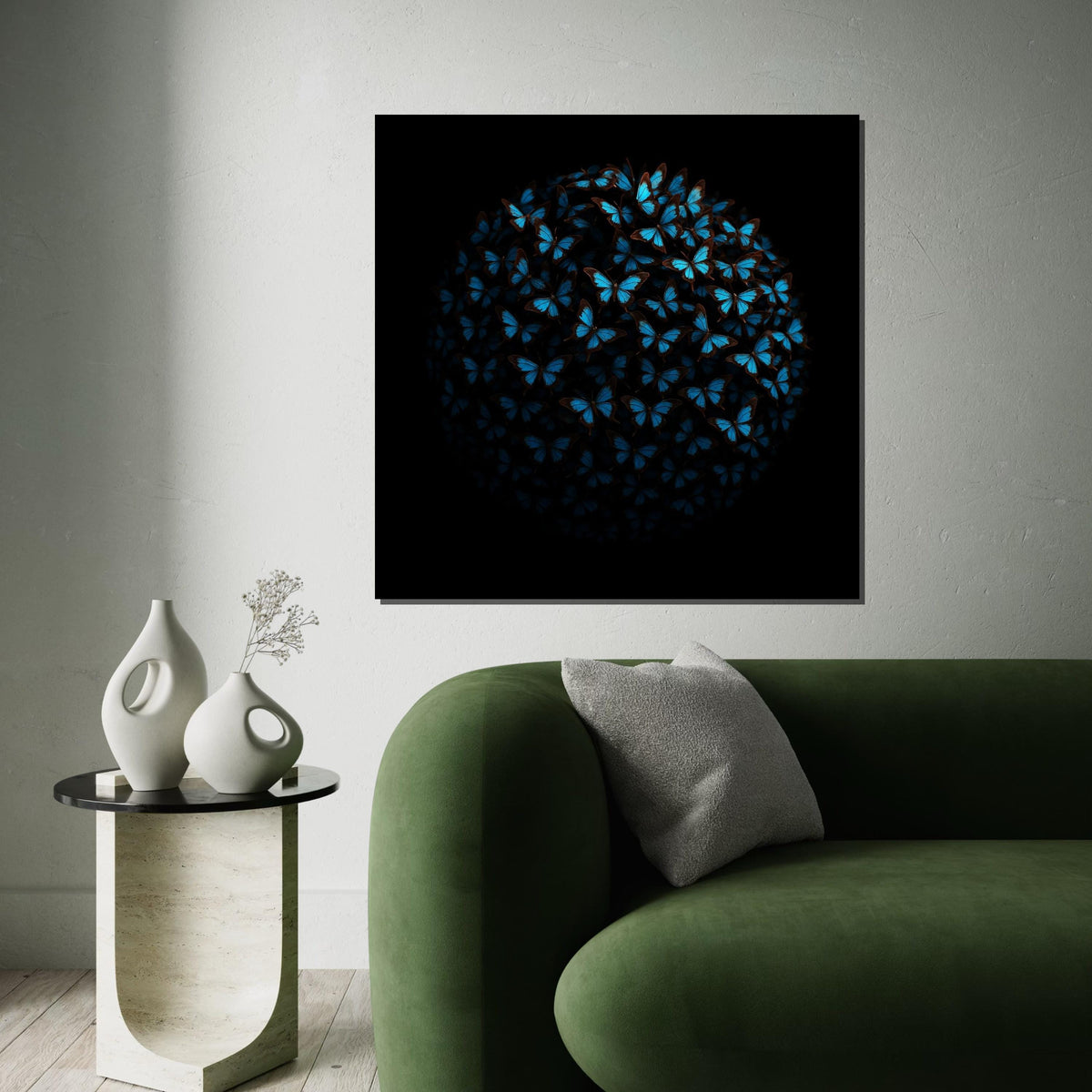 Blue Butterfly Sphere, Butterfly Canvas Art, Nature Wall Art, Butterfly Poster, Wall Art Canvas Design, Ready to Hang Decoration