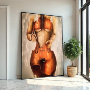 Cello Woman Canvas, Surreal Music Art, Abstract Female Form, Wall Art Canvas Design, Elegant Home Décor, Ready To Hang Decoration