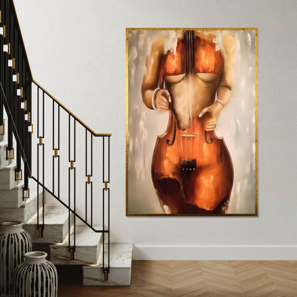 Cello Woman Canvas, Surreal Music Art, Abstract Female Form, Wall Art Canvas Design, Elegant Home Décor, Ready To Hang Decoration