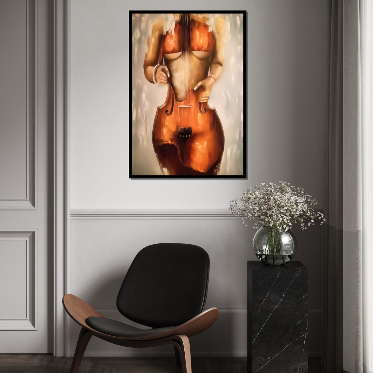 Cello Woman Canvas, Surreal Music Art, Abstract Female Form, Wall Art Canvas Design, Elegant Home Décor, Ready To Hang Decoration