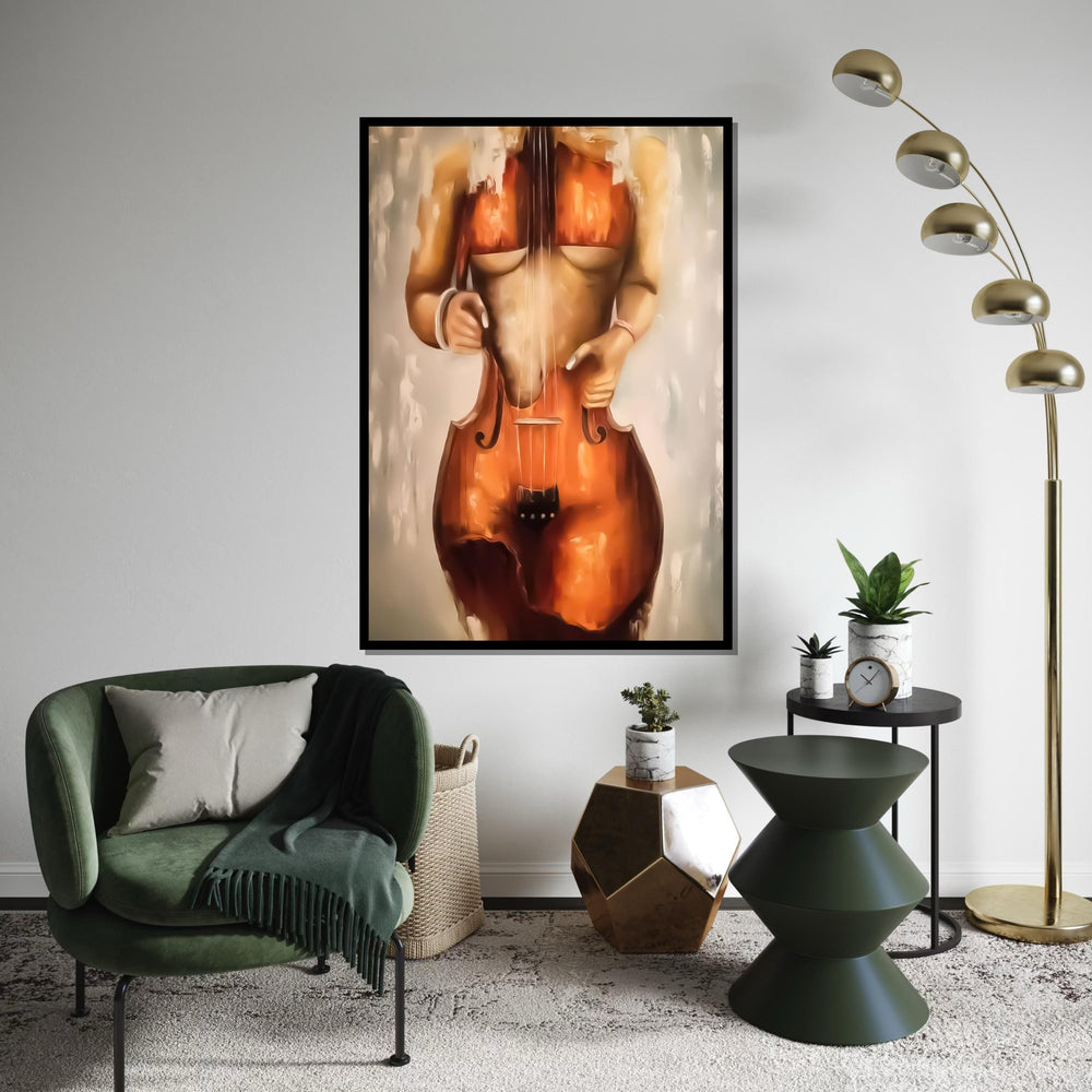 Cello Woman Canvas, Surreal Music Art, Abstract Female Form, Wall Art Canvas Design, Elegant Home Décor, Ready To Hang Decoration