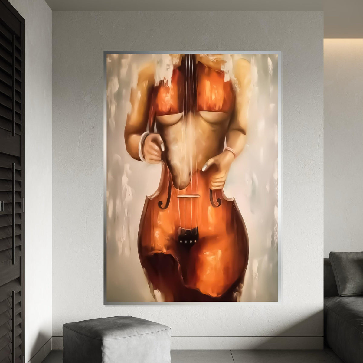 Cello Woman Canvas, Surreal Music Art, Abstract Female Form, Wall Art Canvas Design, Elegant Home Décor, Ready To Hang Decoration