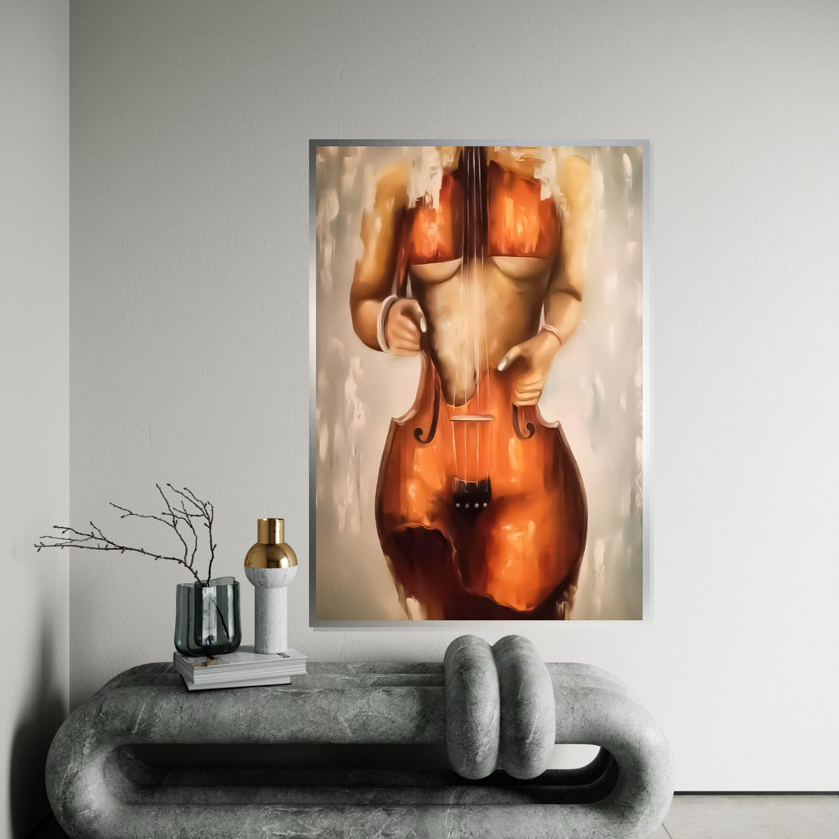 Cello Woman Canvas, Surreal Music Art, Abstract Female Form, Wall Art Canvas Design, Elegant Home Décor, Ready To Hang Decoration