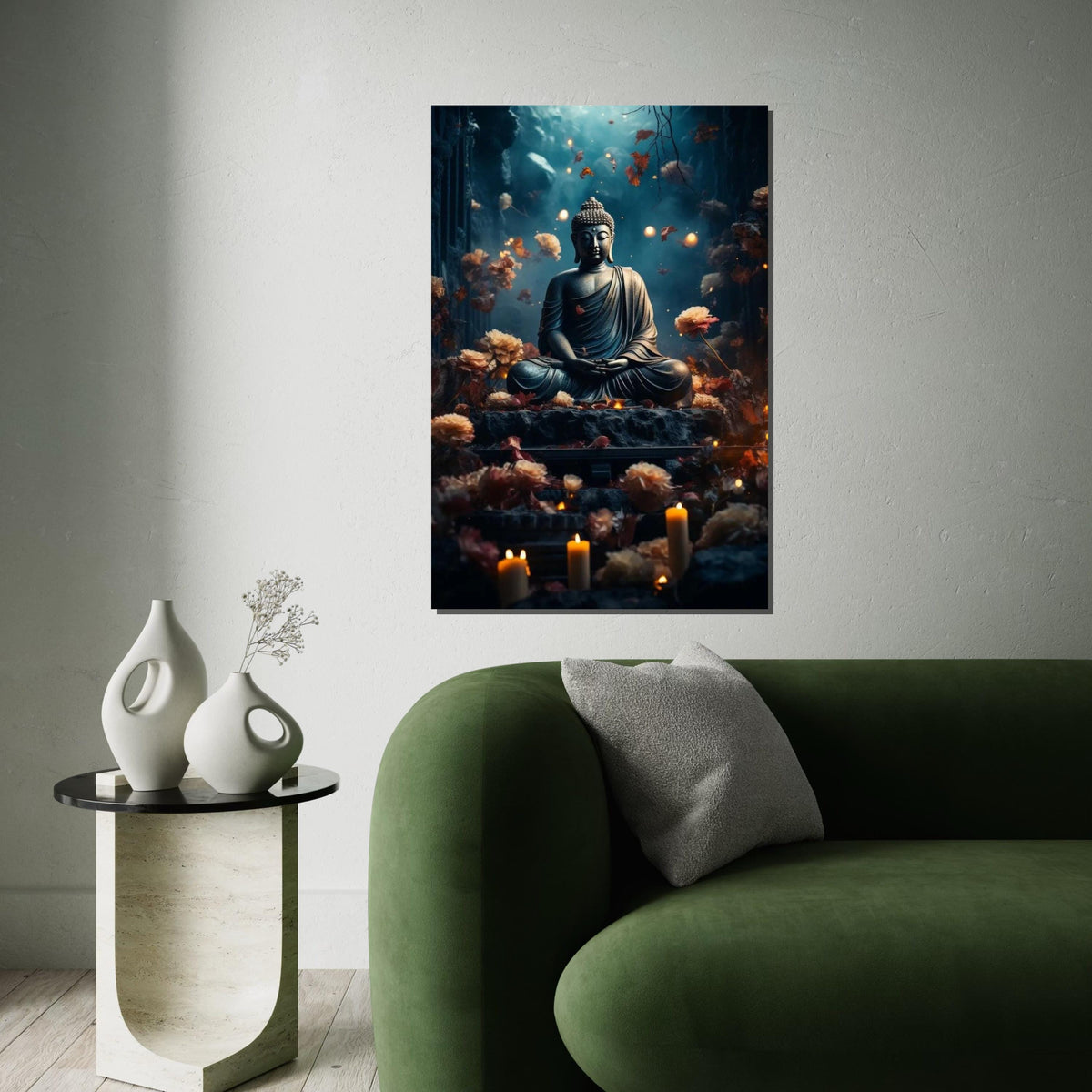 Serenity Buddha Canvas, Meditative Statue Wall Art, Zen Decor, Floral Meditation Art, Peaceful Home Decor, Ready To Hang Canvas