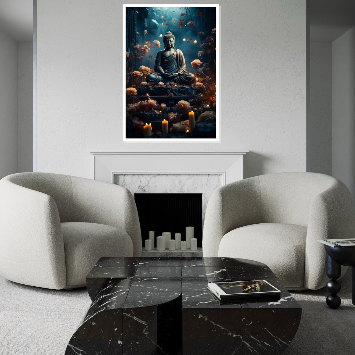 Serenity Buddha Canvas, Meditative Statue Wall Art, Zen Decor, Floral Meditation Art, Peaceful Home Decor, Ready To Hang Canvas