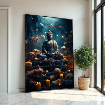 Serenity Buddha Canvas, Meditative Statue Wall Art, Zen Decor, Floral Meditation Art, Peaceful Home Decor, Ready To Hang Canvas