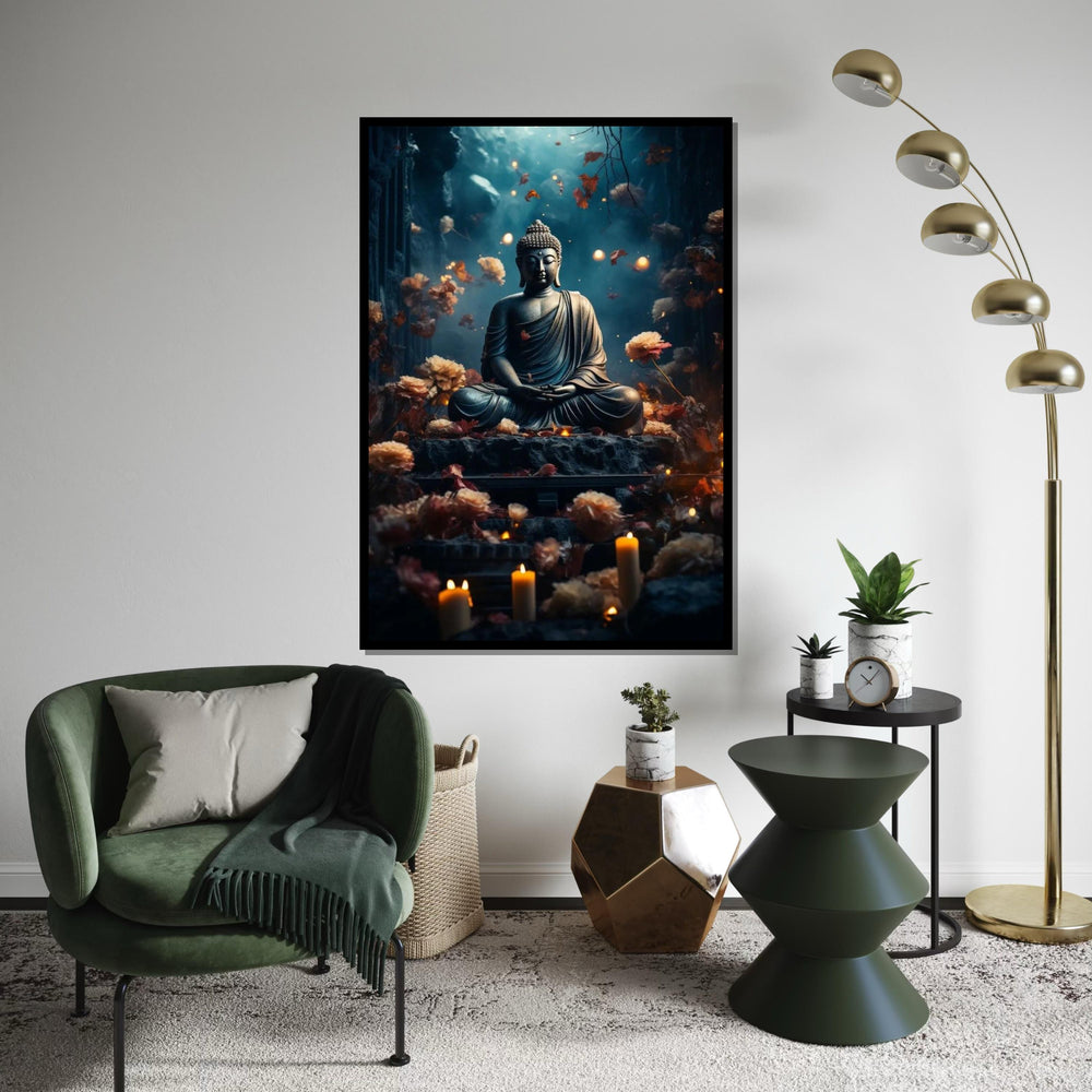 Serenity Buddha Canvas, Meditative Statue Wall Art, Zen Decor, Floral Meditation Art, Peaceful Home Decor, Ready To Hang Canvas