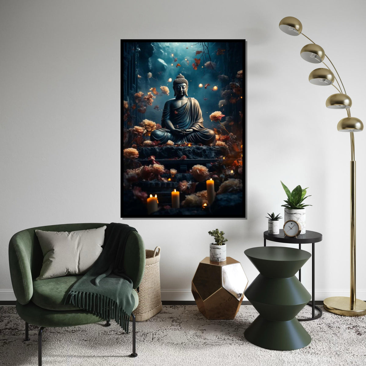 Serenity Buddha Canvas, Meditative Statue Wall Art, Zen Decor, Floral Meditation Art, Peaceful Home Decor, Ready To Hang Canvas