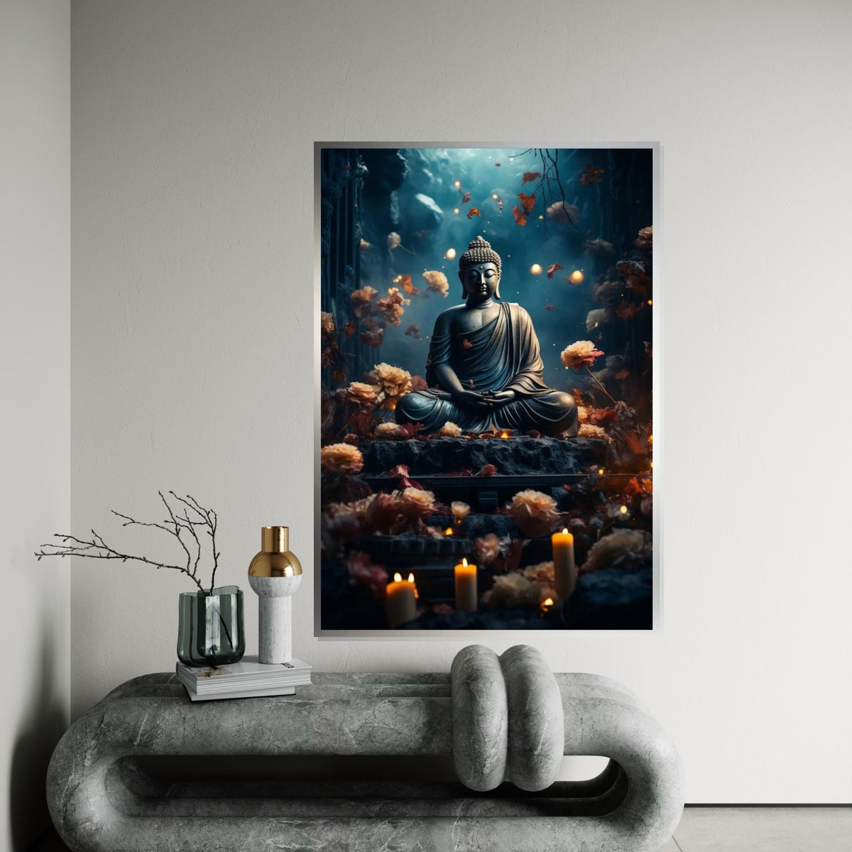 Serenity Buddha Canvas, Meditative Statue Wall Art, Zen Decor, Floral Meditation Art, Peaceful Home Decor, Ready To Hang Canvas