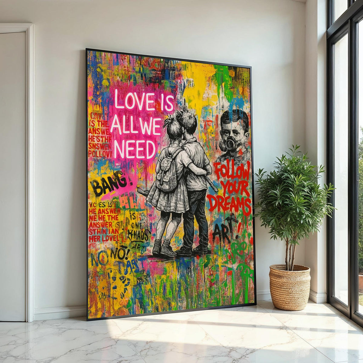 Love Quote Graffiti Canvas, Banksy Style Art, Kids Wall Art, Urban Street Art Canvas, Wall Art Canvas Design, Ready to Hang Decoration