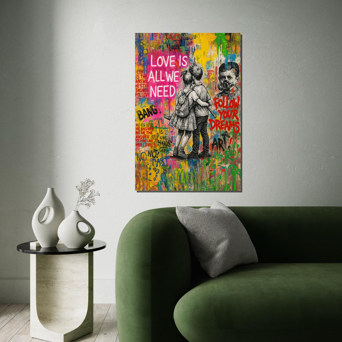 Love Quote Graffiti Canvas, Banksy Style Art, Kids Wall Art, Urban Street Art Canvas, Wall Art Canvas Design, Ready to Hang Decoration