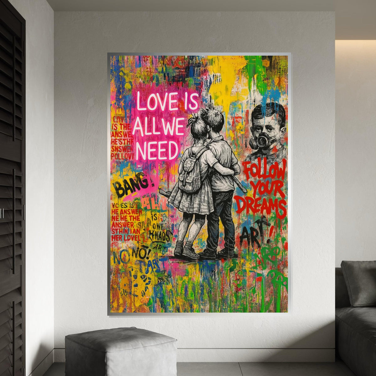 Love Quote Graffiti Canvas, Banksy Style Art, Kids Wall Art, Urban Street Art Canvas, Wall Art Canvas Design, Ready to Hang Decoration