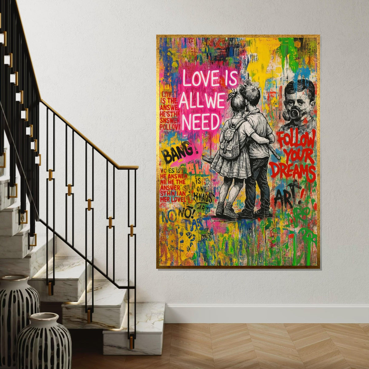 Love Quote Graffiti Canvas, Banksy Style Art, Kids Wall Art, Urban Street Art Canvas, Wall Art Canvas Design, Ready to Hang Decoration