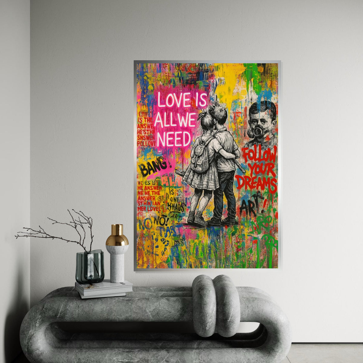 Love Quote Graffiti Canvas, Banksy Style Art, Kids Wall Art, Urban Street Art Canvas, Wall Art Canvas Design, Ready to Hang Decoration