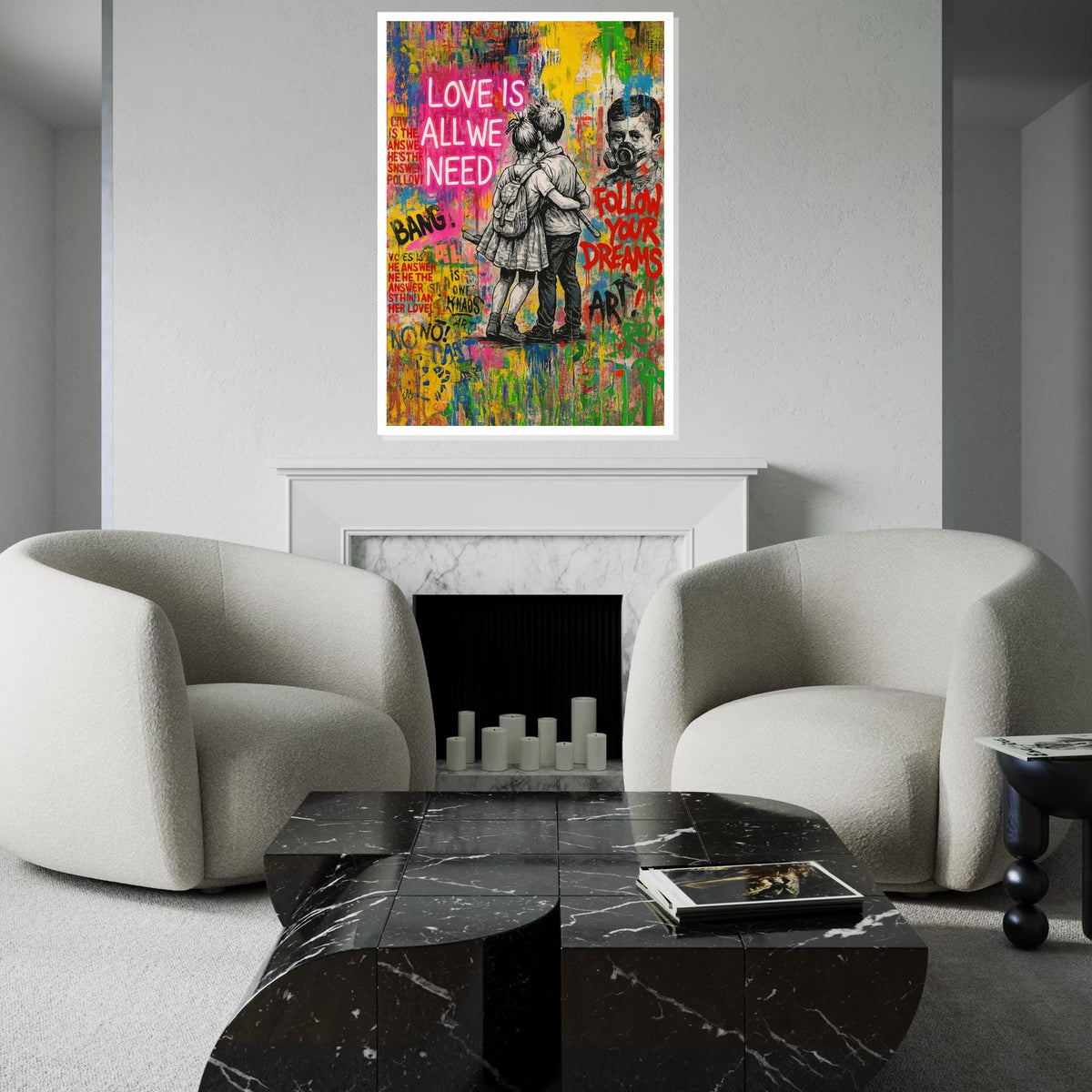 Love Quote Graffiti Canvas, Banksy Style Art, Kids Wall Art, Urban Street Art Canvas, Wall Art Canvas Design, Ready to Hang Decoration