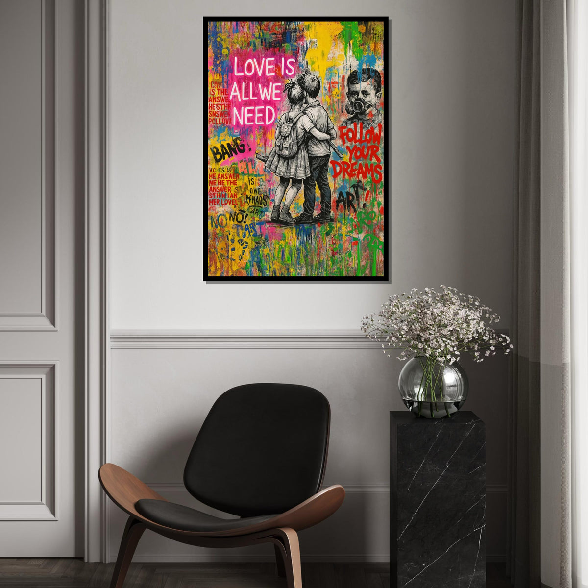 Love Quote Graffiti Canvas, Banksy Style Art, Kids Wall Art, Urban Street Art Canvas, Wall Art Canvas Design, Ready to Hang Decoration