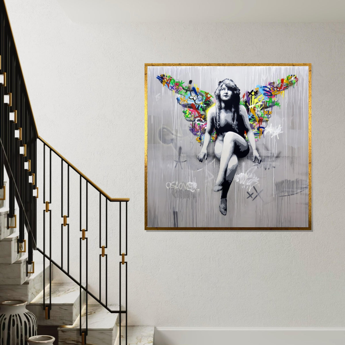Graffiti Angel Canvas, Colorful Wings Wall Art, Street Art Design, Urban Angel Poster, Wall Art Canvas, Ready To Hang Decoration