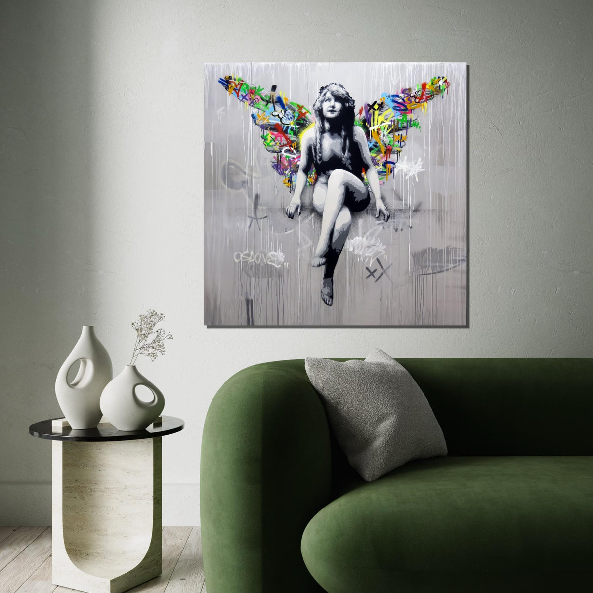 Graffiti Angel Canvas, Colorful Wings Wall Art, Street Art Design, Urban Angel Poster, Wall Art Canvas, Ready To Hang Decoration