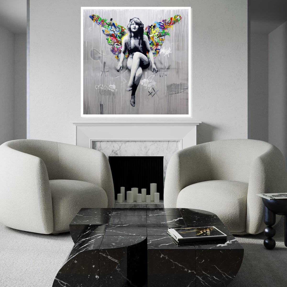 Graffiti Angel Canvas, Colorful Wings Wall Art, Street Art Design, Urban Angel Poster, Wall Art Canvas, Ready To Hang Decoration