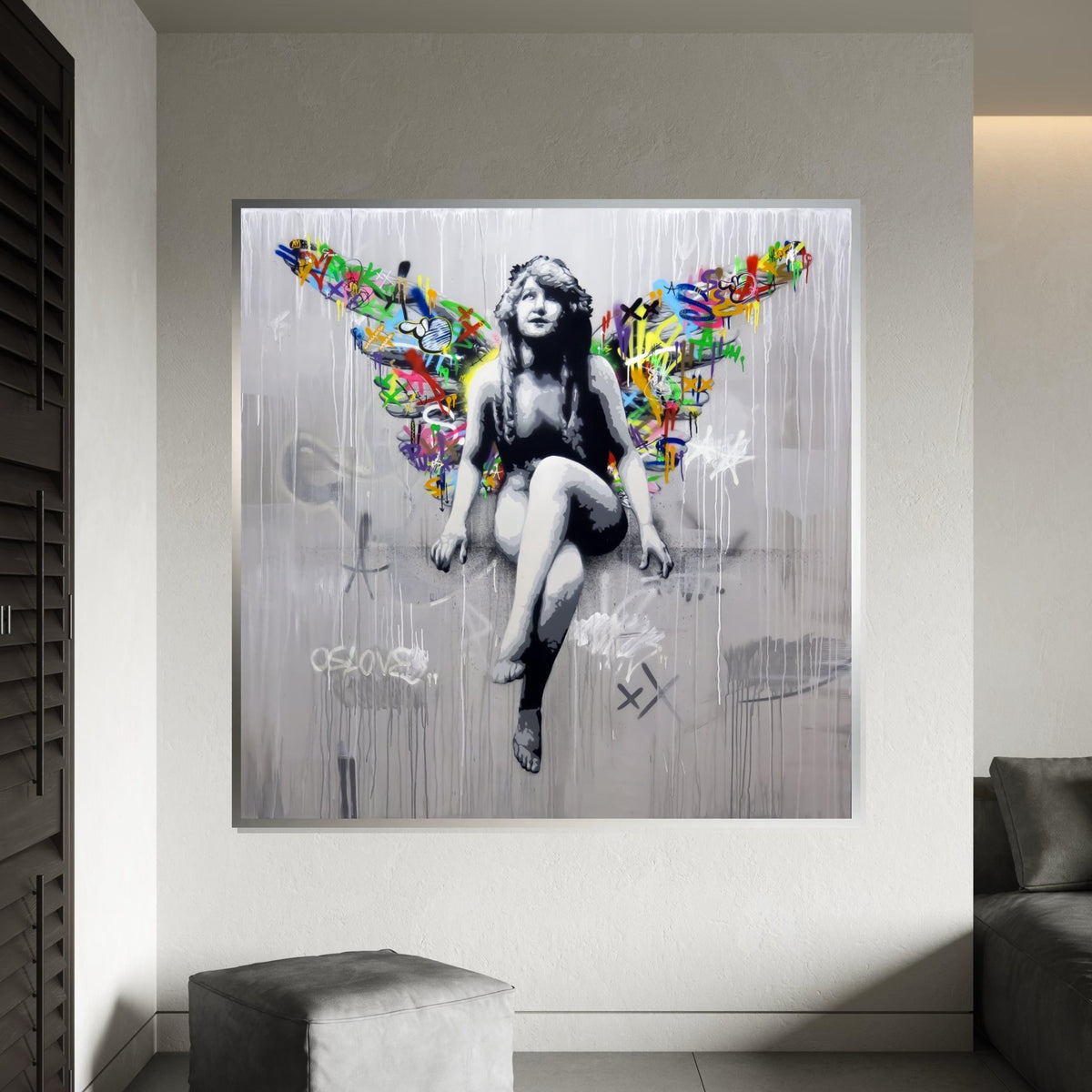 Graffiti Angel Canvas, Colorful Wings Wall Art, Street Art Design, Urban Angel Poster, Wall Art Canvas, Ready To Hang Decoration