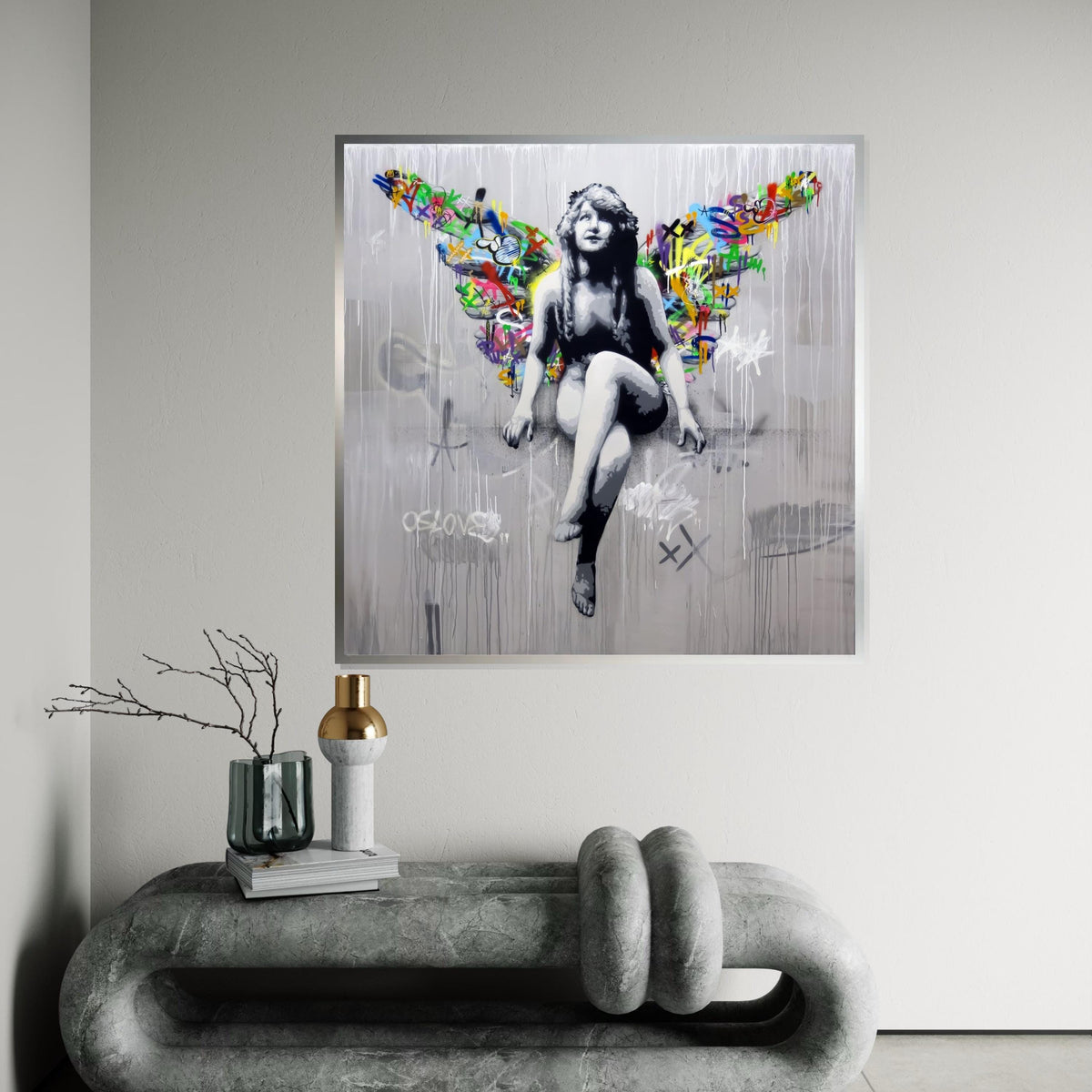 Graffiti Angel Canvas, Colorful Wings Wall Art, Street Art Design, Urban Angel Poster, Wall Art Canvas, Ready To Hang Decoration