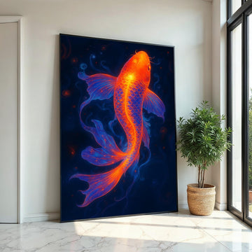 Vivid Neon Koi Canvas, Colorful Fish Art, Koi Fish Poster, Wall Art Canvas Design, Ready To Hang Decoration, Underwater Fantasy