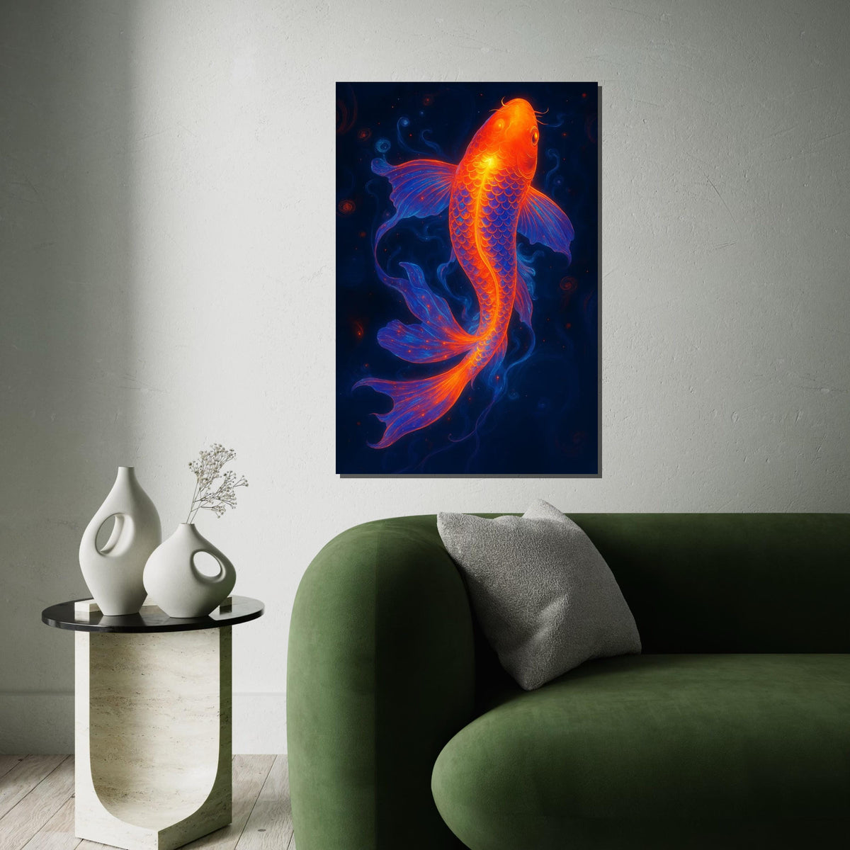 Vivid Neon Koi Canvas, Colorful Fish Art, Koi Fish Poster, Wall Art Canvas Design, Ready To Hang Decoration, Underwater Fantasy