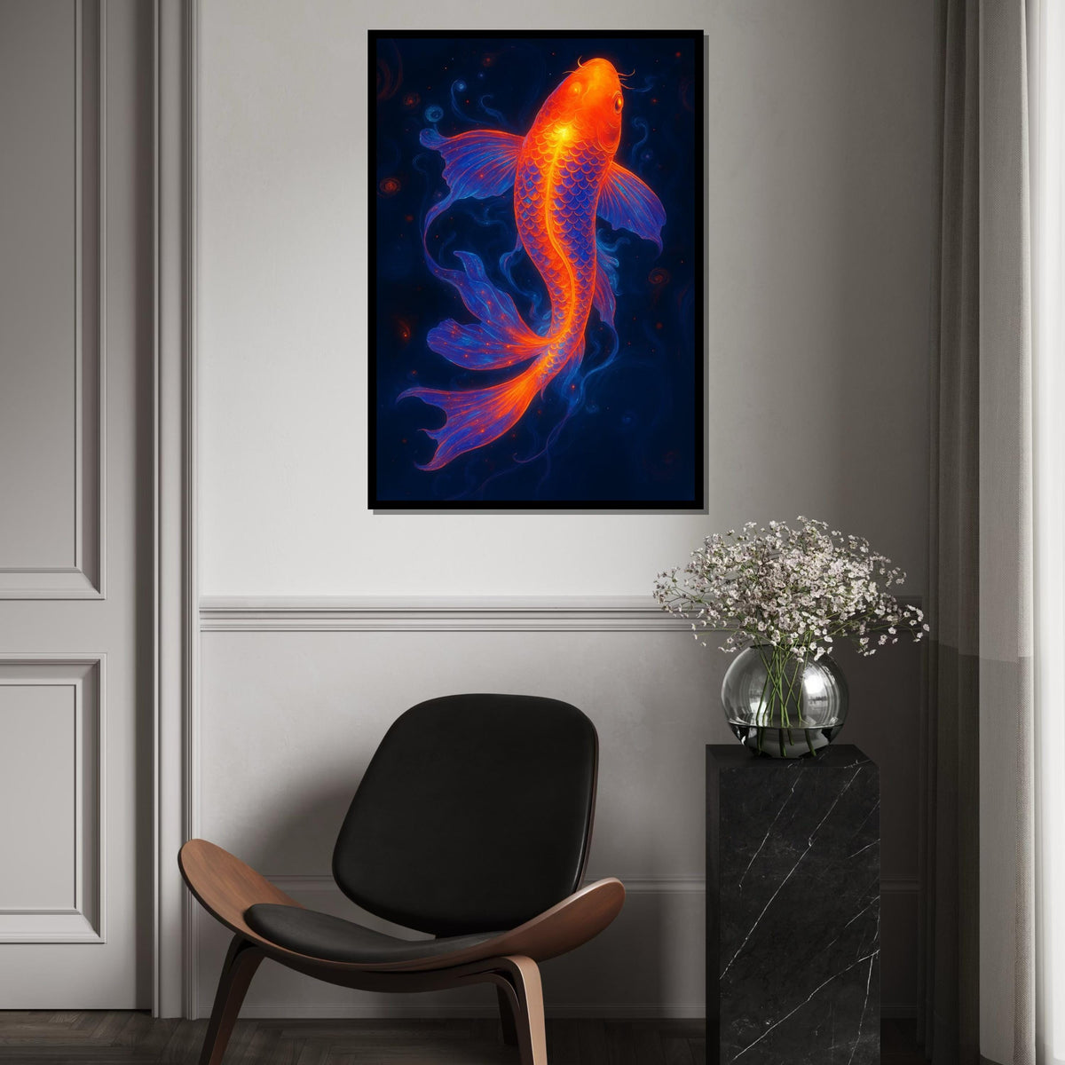 Vivid Neon Koi Canvas, Colorful Fish Art, Koi Fish Poster, Wall Art Canvas Design, Ready To Hang Decoration, Underwater Fantasy