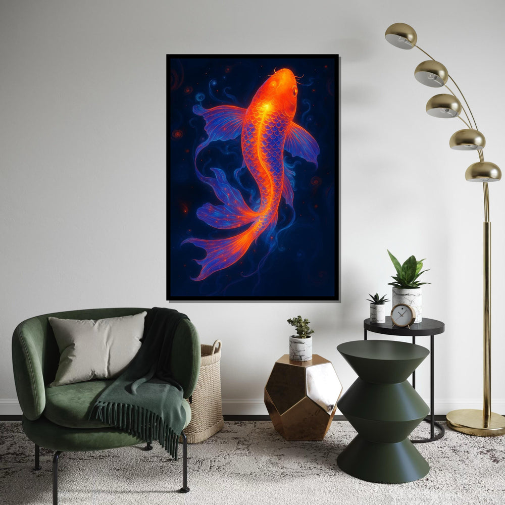 Vivid Neon Koi Canvas, Colorful Fish Art, Koi Fish Poster, Wall Art Canvas Design, Ready To Hang Decoration, Underwater Fantasy