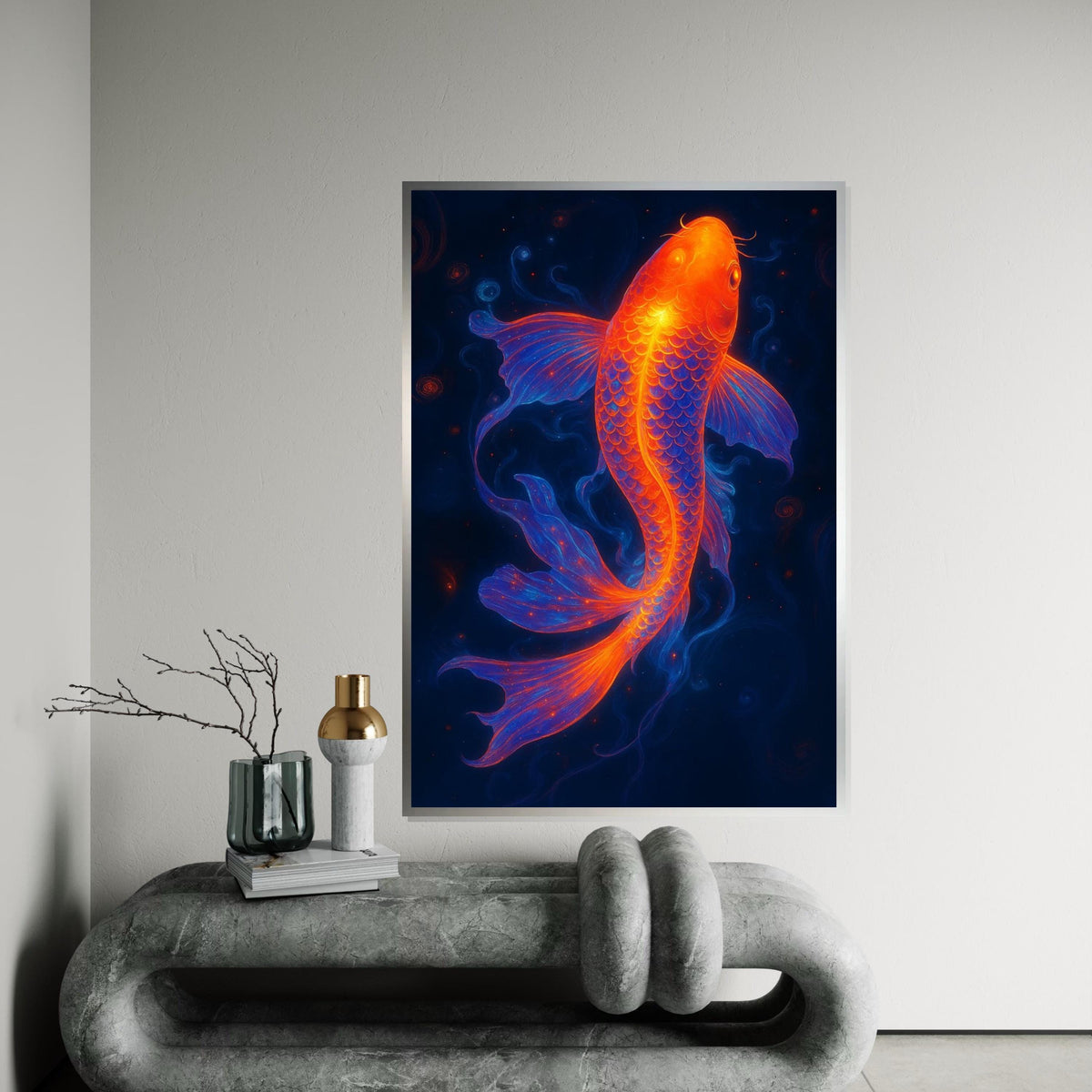Vivid Neon Koi Canvas, Colorful Fish Art, Koi Fish Poster, Wall Art Canvas Design, Ready To Hang Decoration, Underwater Fantasy