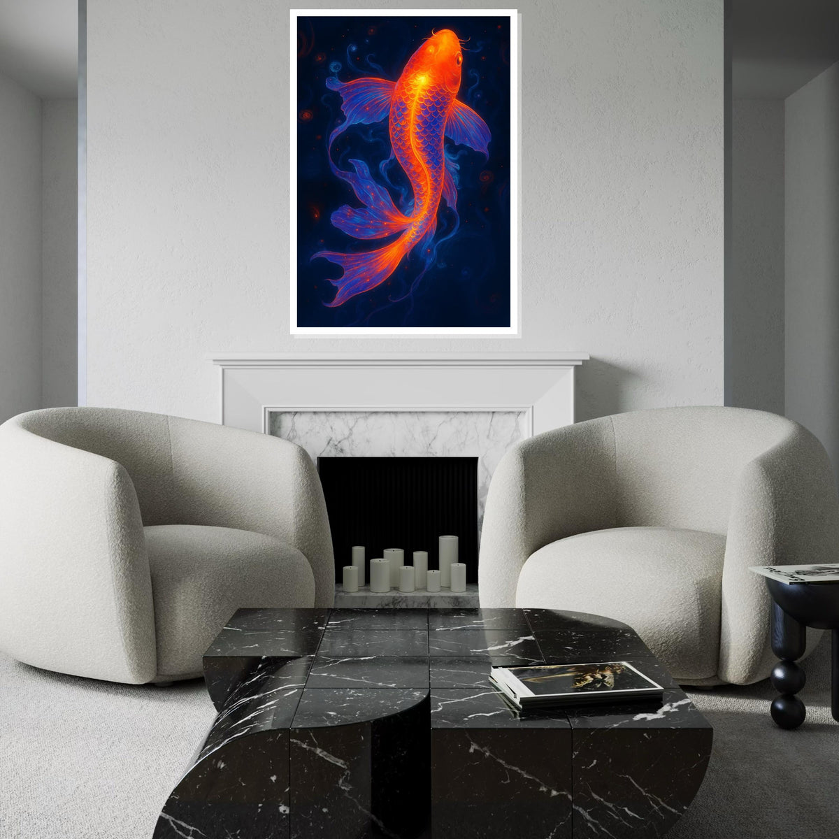 Vivid Neon Koi Canvas, Colorful Fish Art, Koi Fish Poster, Wall Art Canvas Design, Ready To Hang Decoration, Underwater Fantasy
