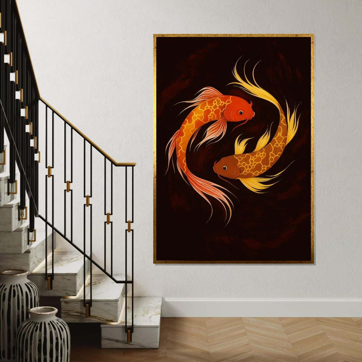 Colorful Koi Fish Canvas, Goldfish Art Print, Aquatic Wall Art, Zen Decor, Wall Art Canvas Design, Ready To Hang Decoration