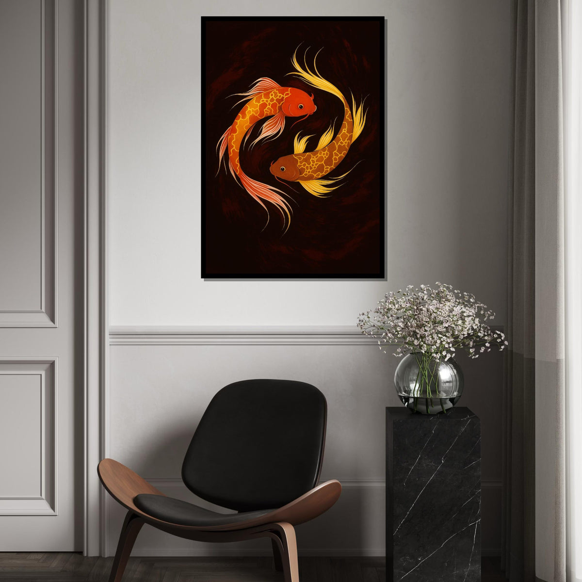 Colorful Koi Fish Canvas, Goldfish Art Print, Aquatic Wall Art, Zen Decor, Wall Art Canvas Design, Ready To Hang Decoration