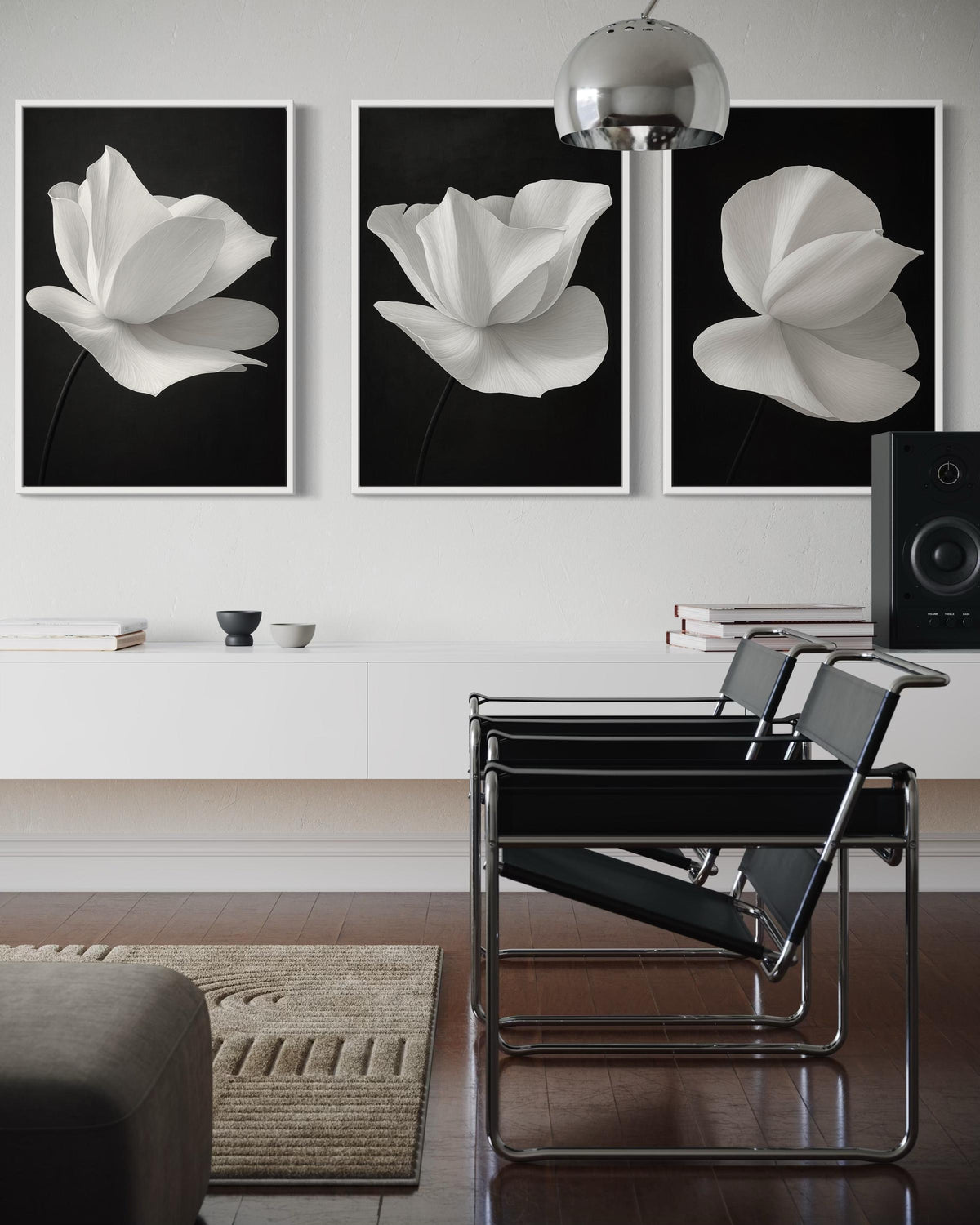 Minimalist White Flower Canvas Set,Black and White Floral Wall Art,Elegant Petal Prints,Monochrome Flower Canvas Trio Modern Botanical Decor
