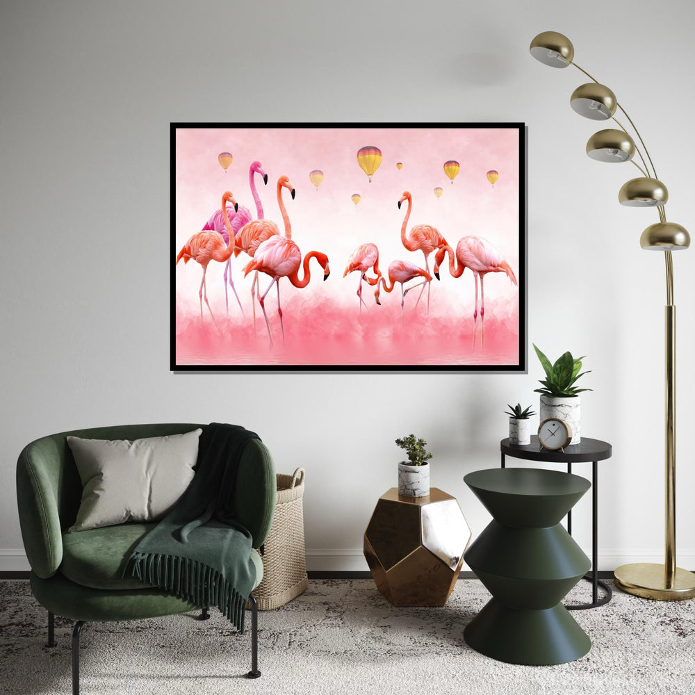 Flamingo Hot Air Balloons Canvas, Pink Flamingo Wall Art, Animal Canvas, Birds in Sky Print, Ready to Hang, Wall Decoration Canvas