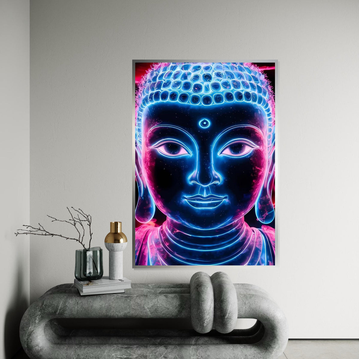 Neon Buddha Canvas, Enlightened Wall Art, Vibrant Meditation Poster, Zen Wall Art Canvas Design, Ready To Hang Decoration